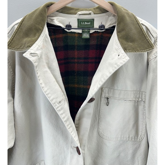 VTG Y2K LL Bean Womens Size 2X Field Coat Cream Wool Plaid Lined Corduroy Collar - Picture 3 of 5